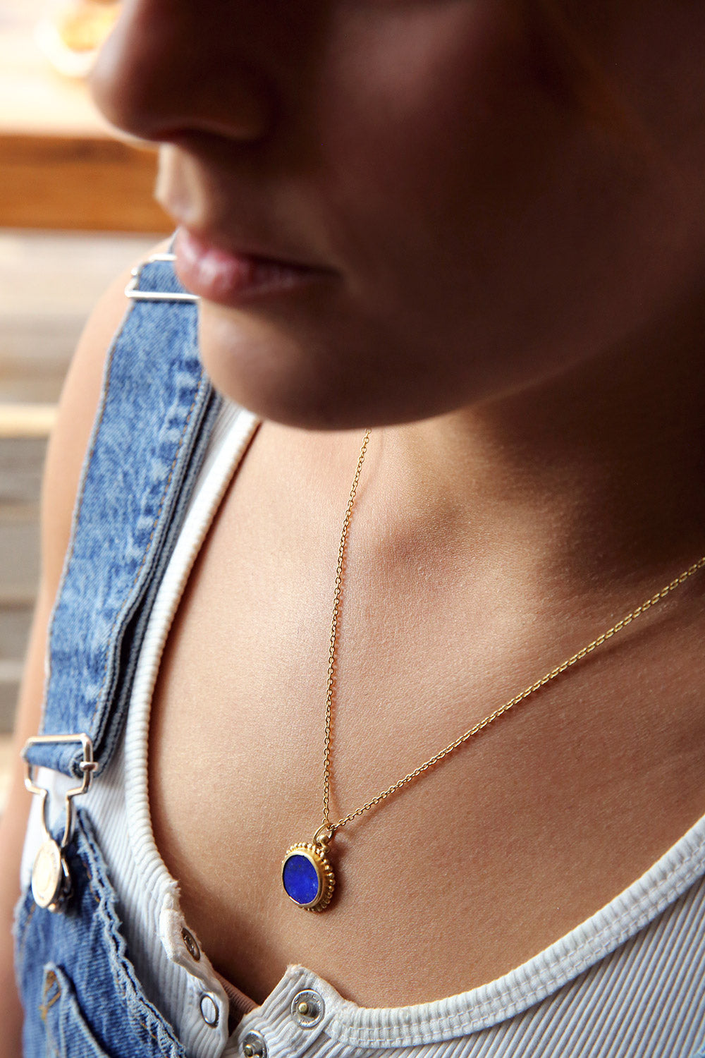 Golden Pendant with Lapis Stone