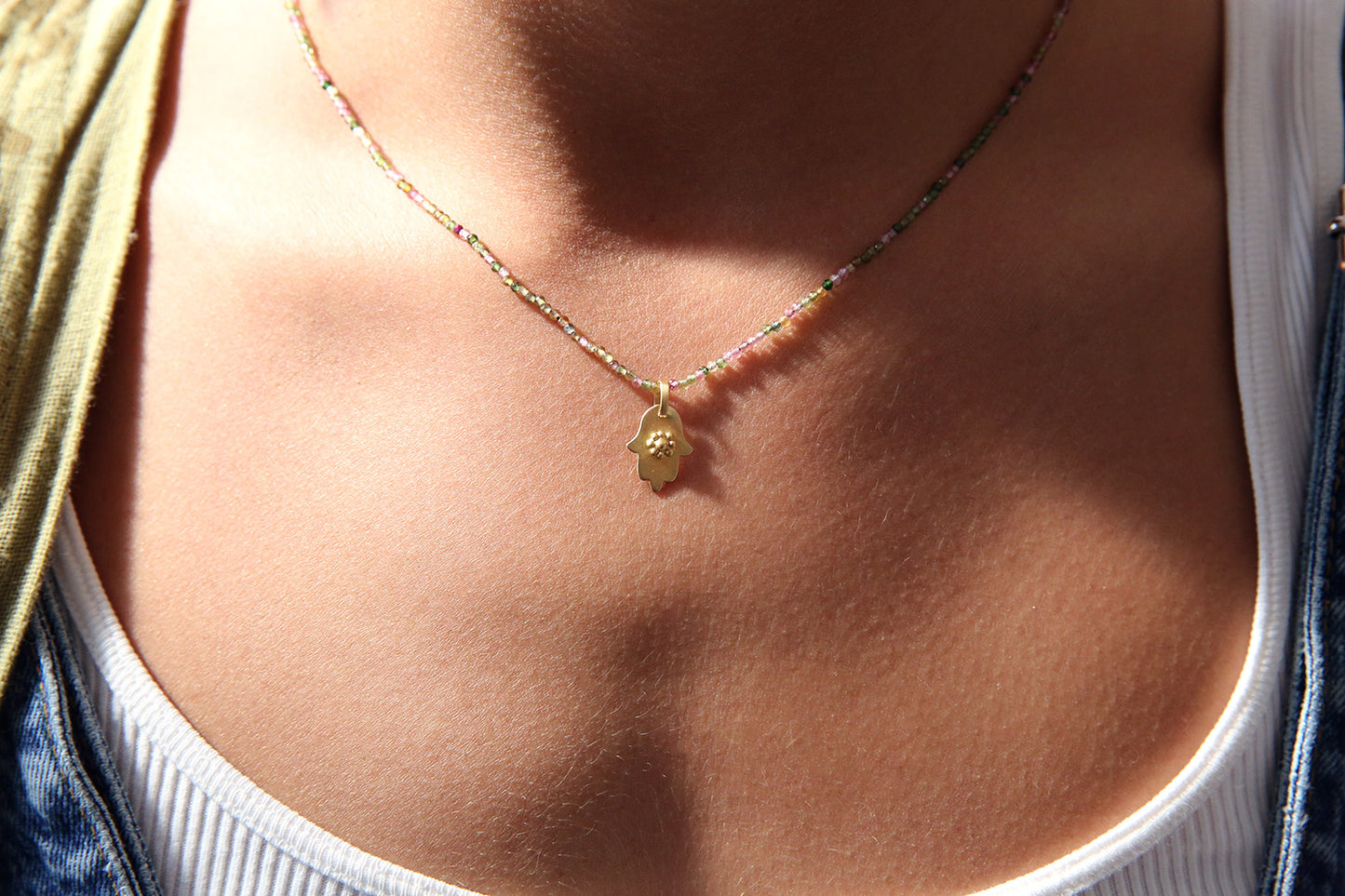Tourmaline Necklace with Hamsa